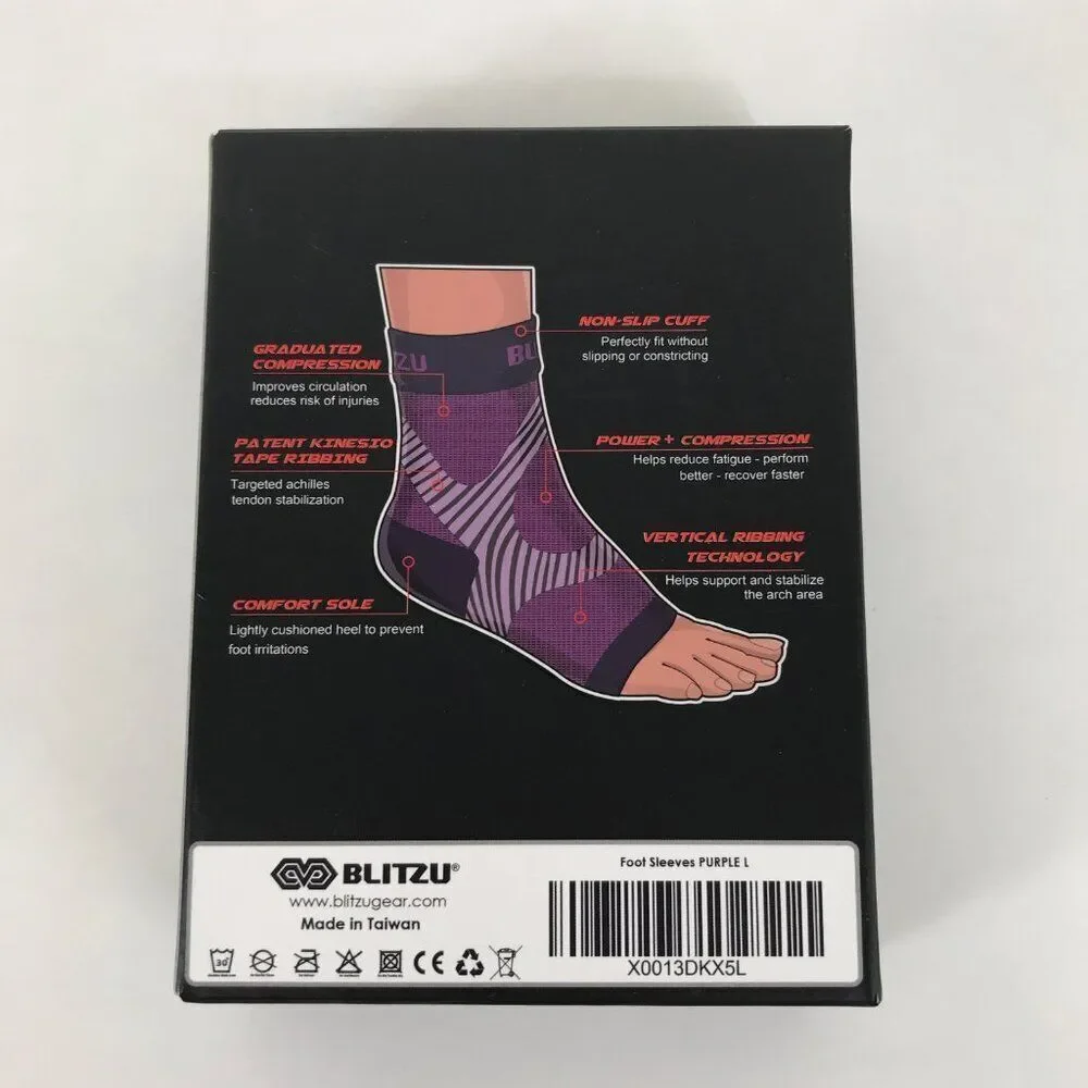 Blitzu Compression Performance Foot Sleeves Purple Large Unisex New